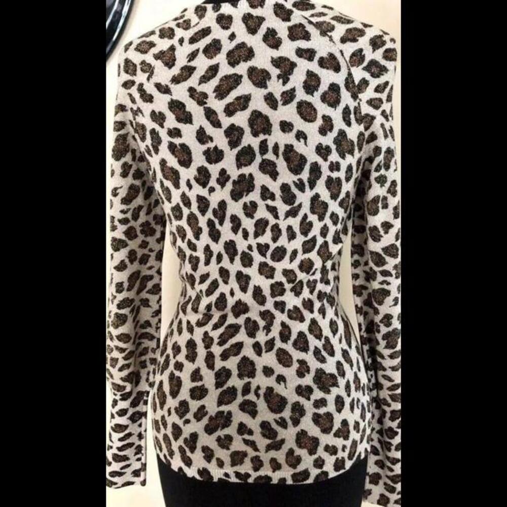 👠👚💛Cache Metallic Animal Print Ruched Keyhole Neck Top Stretch Sz Small - Picture 6 of 13